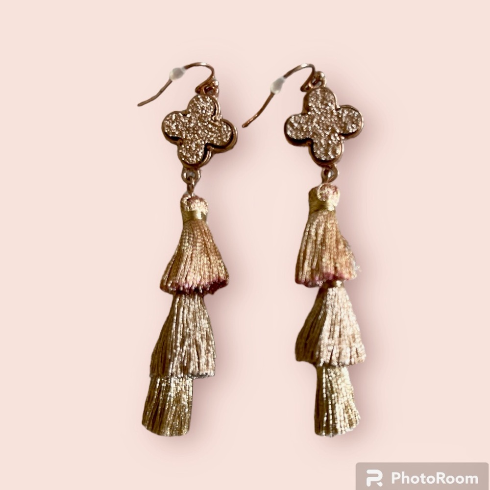 BOUTIQUE ITEM- HOOK DROP EARRINGS IN ROSE GOLD WITH TASSESLS
